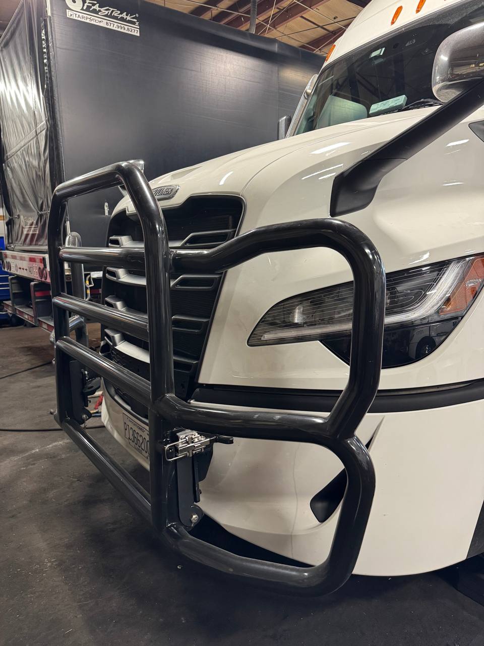 Deer guard installed on a Freightliner semi-truck at 365 Truck Repair